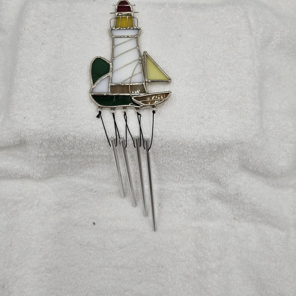 Lighthouse Sail Boat Sun Catcher Wind Chime Yard & Garden Decor Wind Music
